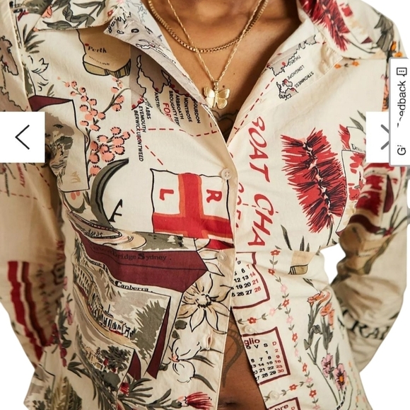 Urban Outfitters Petra postcard print camisa slim fit button up shirt - Picture 3 of 13